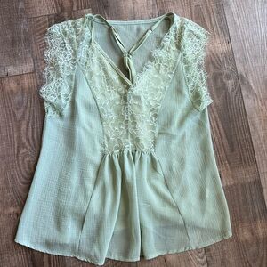 Green Lace Tie Front Blouse